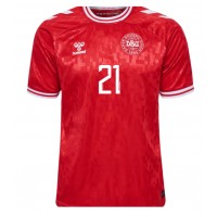 Camisa de Futebol Dinamarca Morten Hjulmand #21 Equipamento Principal Europeu 2024 Manga Curta